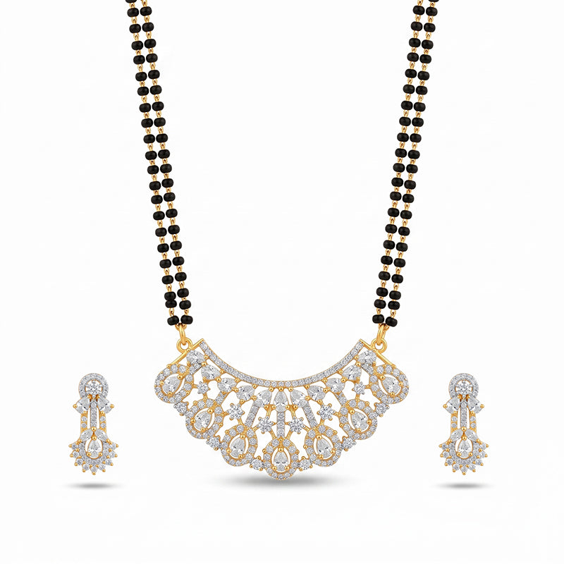 Sparkling American Diamond Designer Long Mangalsutra Set with Matching Earrings - 5649