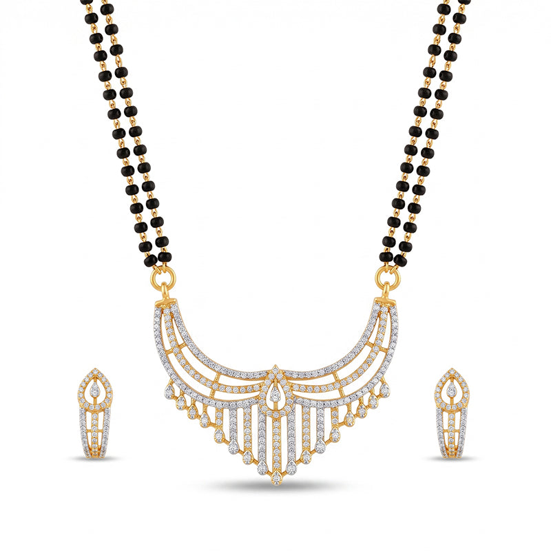 Sparkling American Diamond Long Mangalsutra Set with Earrings - 5647