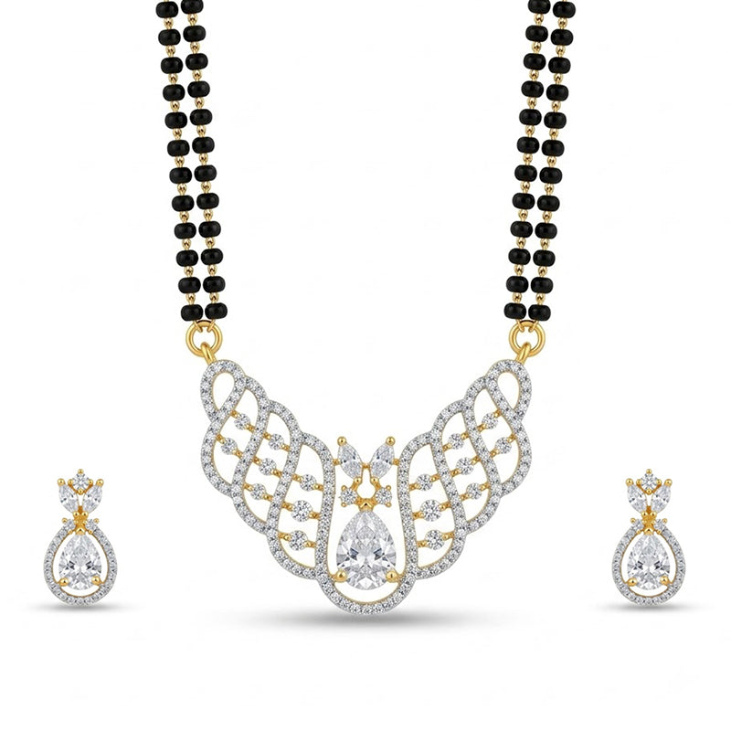 Sparkling American Diamond Long Mangalsutra Set with Matching Earrings - 5655