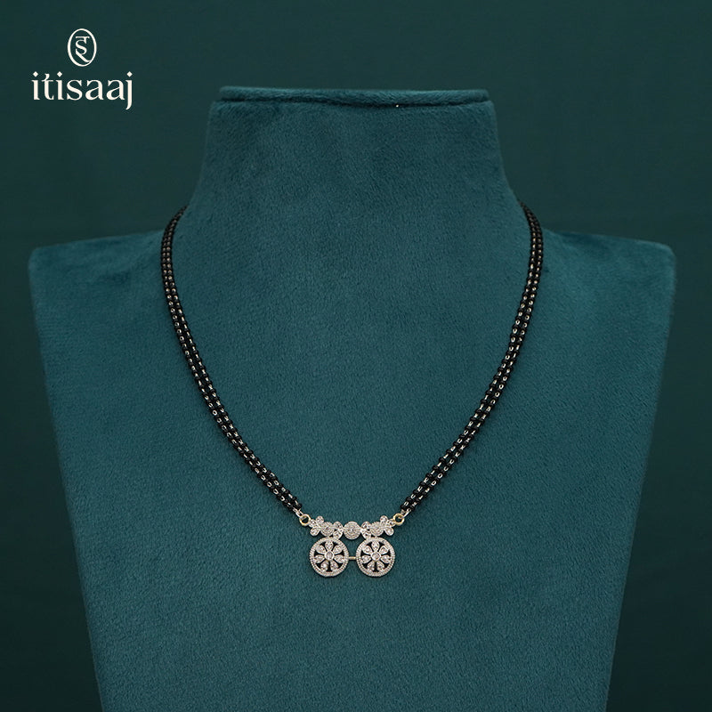 Sparkling Cubic Zirconia Dual Floral Pendant Short Mangalsutra - 5095