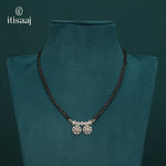 Sparkling Cubic Zirconia Dual Floral Pendant Short Mangalsutra - 5095