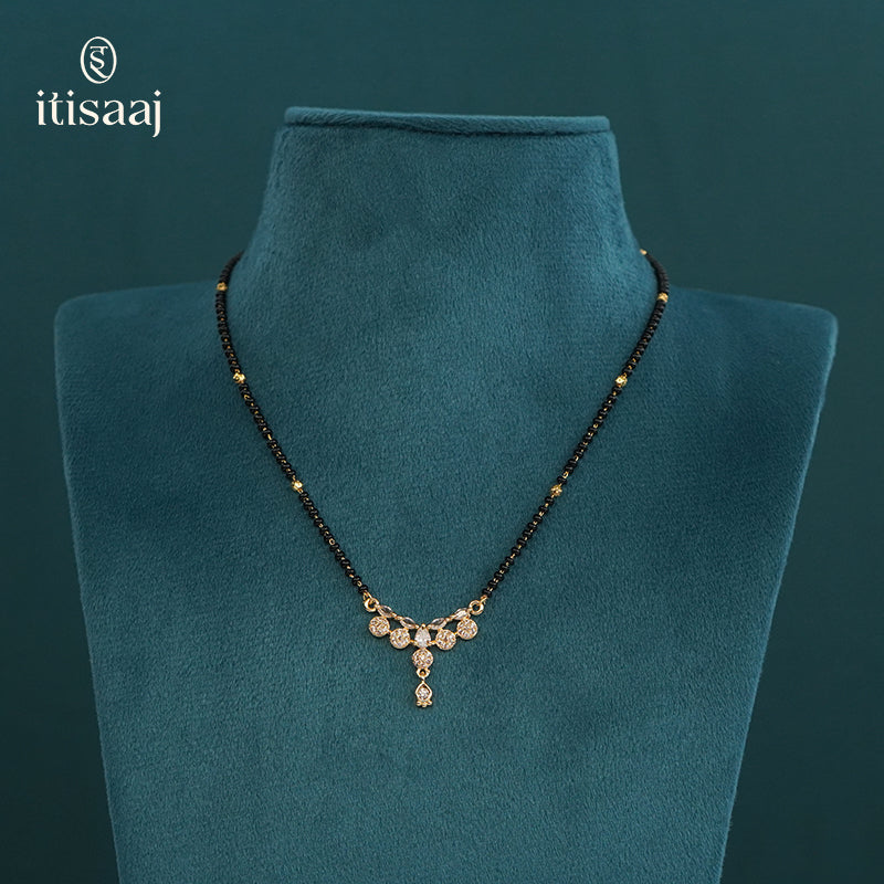 Sparkling Cubic Zirconia Floral Pendant Short Mangalsutra - 5105