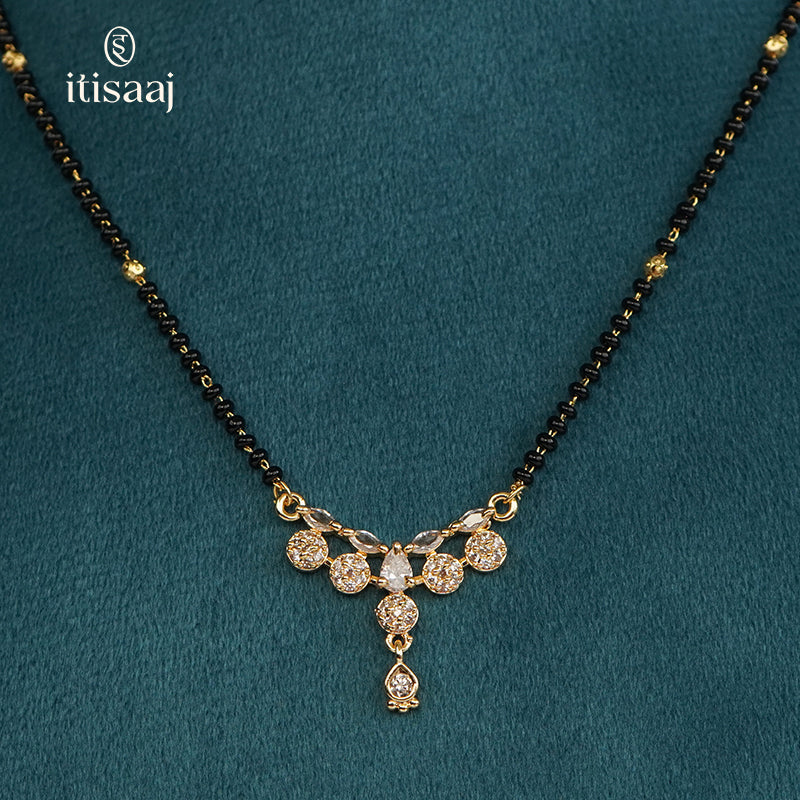 Sparkling Cubic Zirconia Floral Pendant Short Mangalsutra - 5105