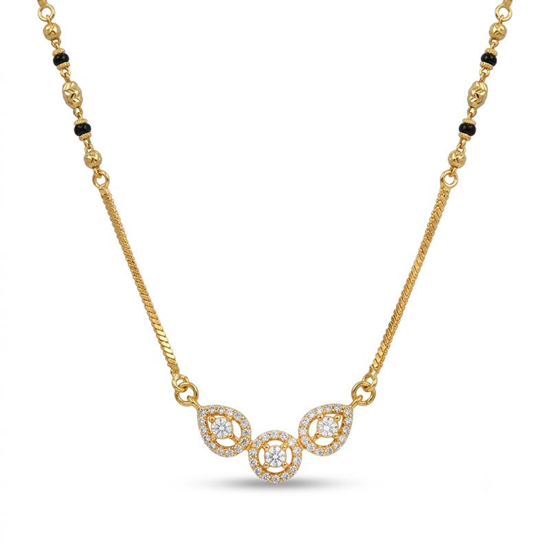 Sparkling Cubic Zirconia Trio Motif Micro Gold Plated Short Mangalsutra - 5212