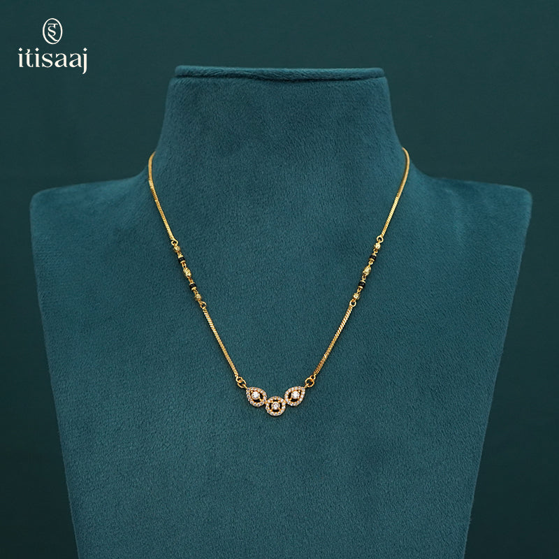 Sparkling Cubic Zirconia Trio Motif Micro Gold Plated Short Mangalsutra - 5212