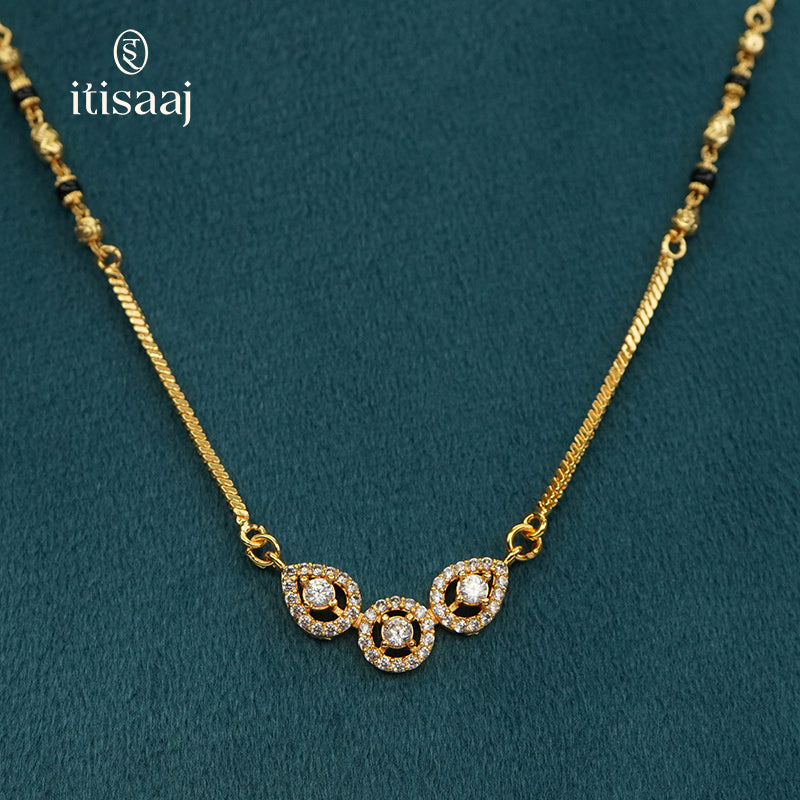 Sparkling Cubic Zirconia Trio Motif Micro Gold Plated Short Mangalsutra - 5212