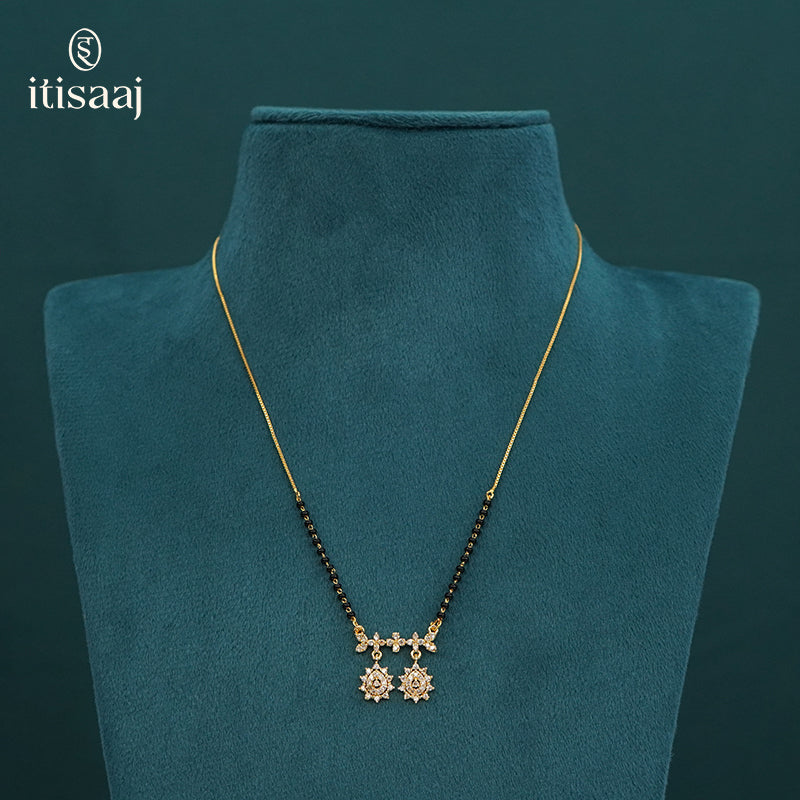 Sparkling CZ Studded Dual Drop Designer Short Mangalsutra - 5117