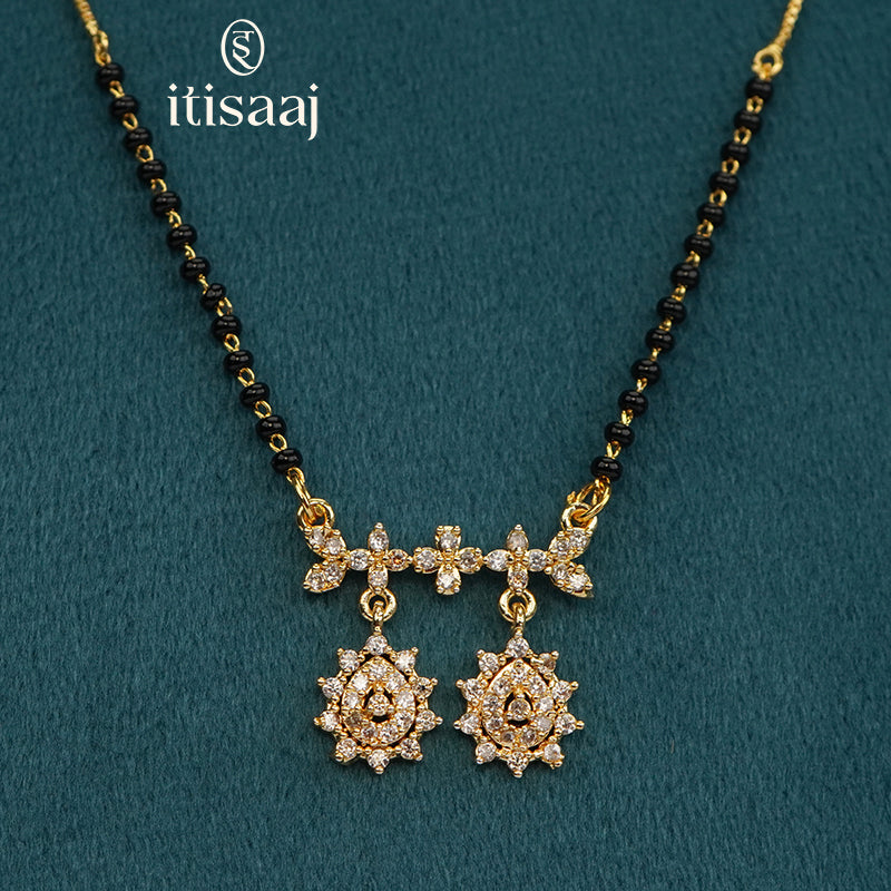 Sparkling CZ Studded Dual Drop Designer Short Mangalsutra - 5117