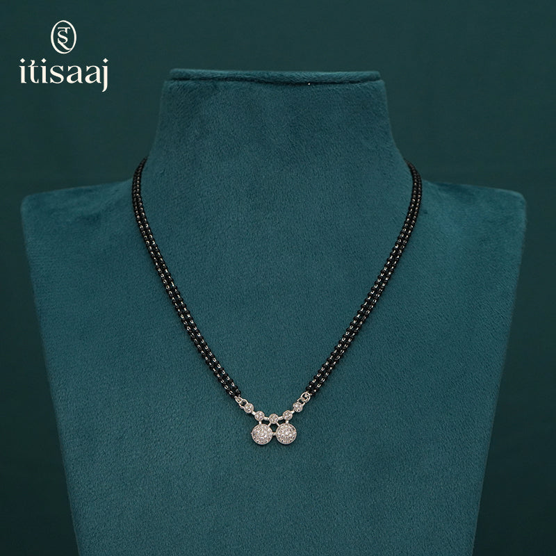 Sparkling Dual Circle Stone Studded Mangalsutra with Double Line Black Beads Chain - 5100