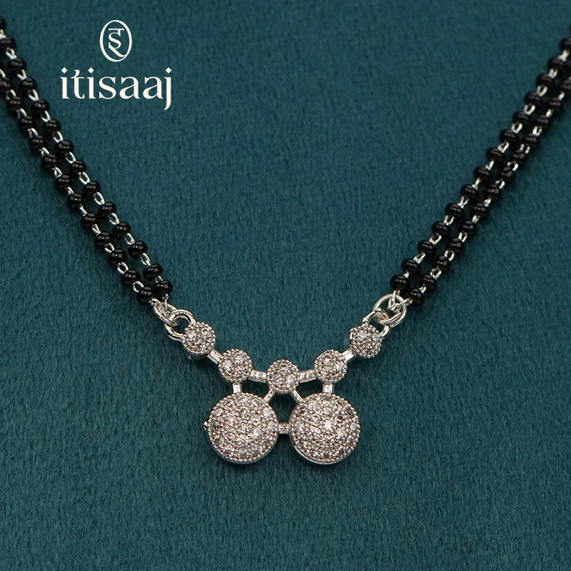 Sparkling Dual Circle Stone Studded Mangalsutra with Double Line Black Beads Chain - 5100