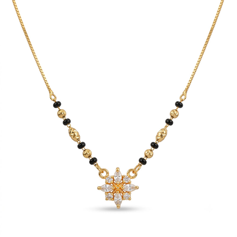 Sparkling Floral Cubic Zirconia Short Mangalsutra with Chain - 5210