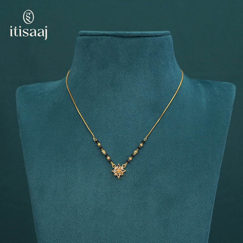 Sparkling Floral Cubic Zirconia Short Mangalsutra with Chain - 5210