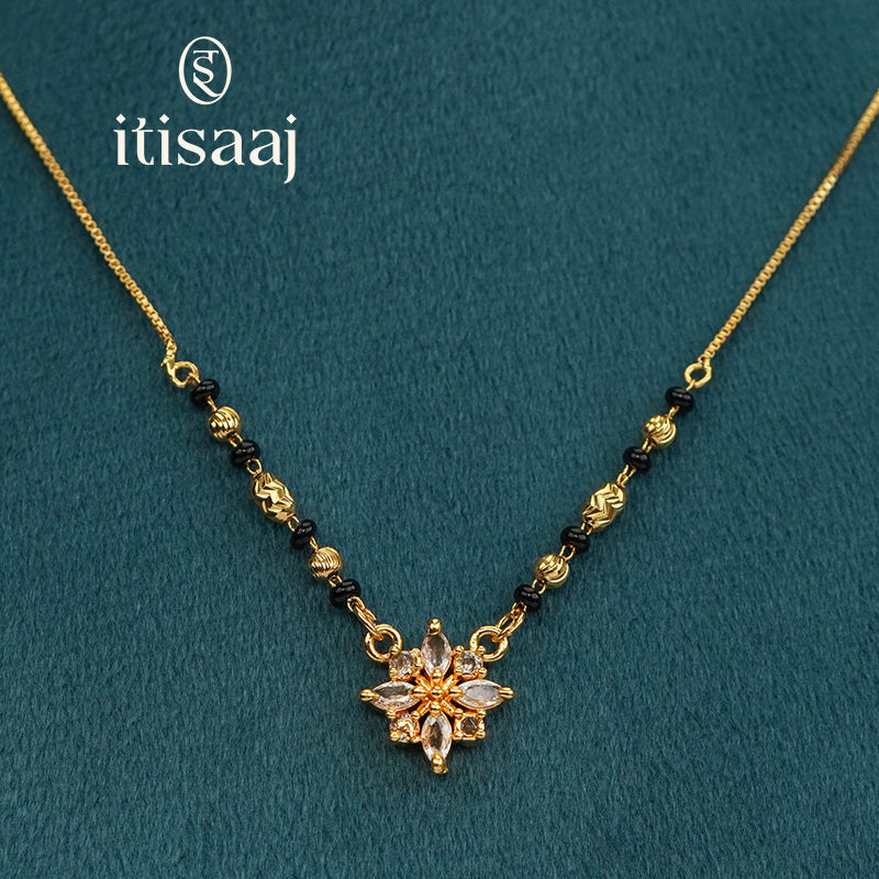 Sparkling Floral Cubic Zirconia Short Mangalsutra with Chain - 5210