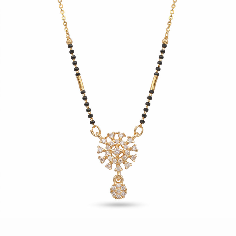 Sparkling Floral CZ Pendant Micro Gold Plated Short Mangalsutra - 3715