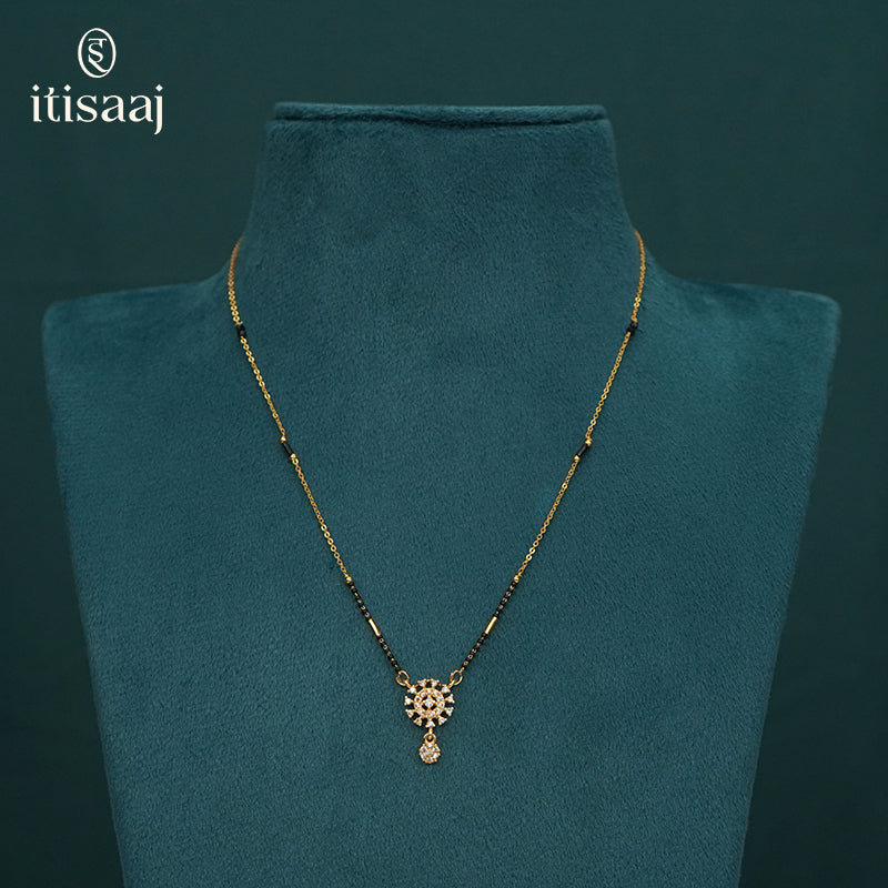 Sparkling Floral CZ Pendant Micro Gold Plated Short Mangalsutra - 3715