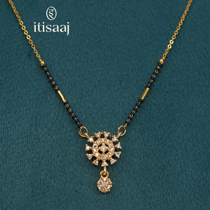 Sparkling Floral CZ Pendant Micro Gold Plated Short Mangalsutra - 3715