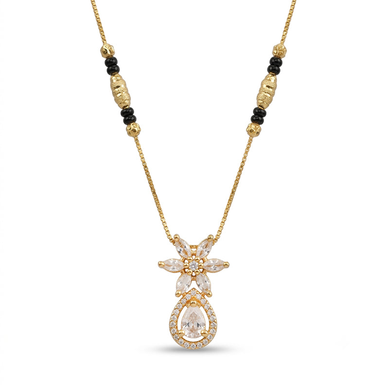 Sparkling Floral Teardrop Cubic Zirconia Mangalsutra Necklace - 5226