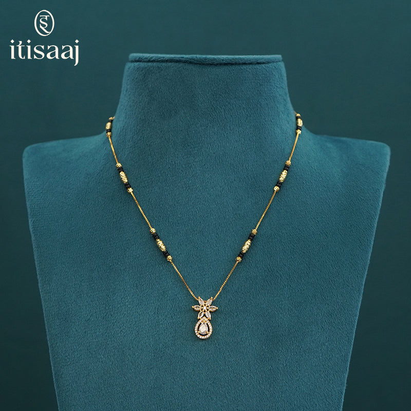 Sparkling Floral Teardrop Cubic Zirconia Mangalsutra Necklace - 5226