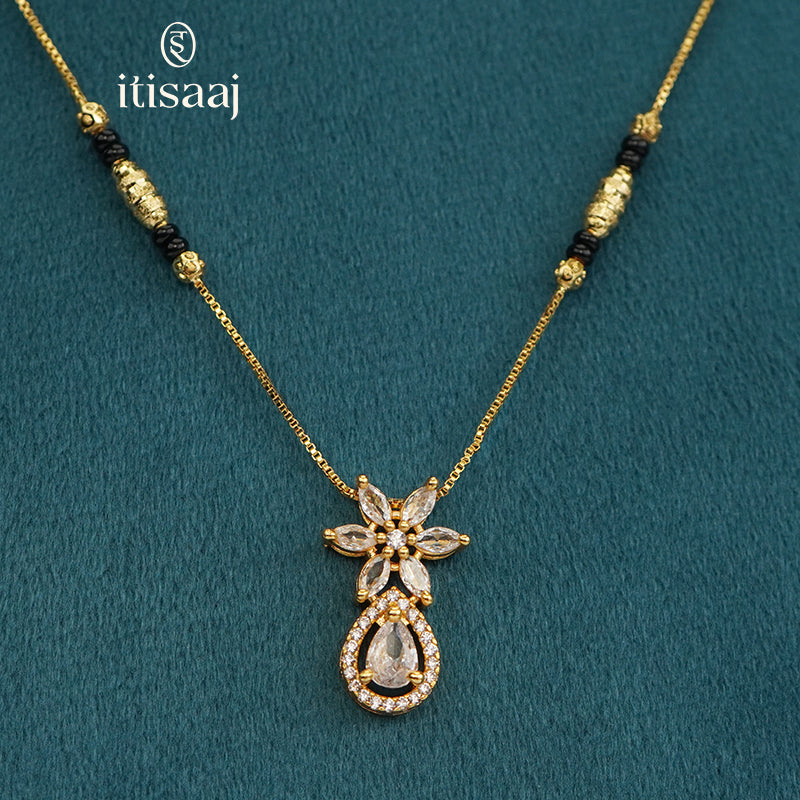 Sparkling Floral Teardrop Cubic Zirconia Mangalsutra Necklace - 5226