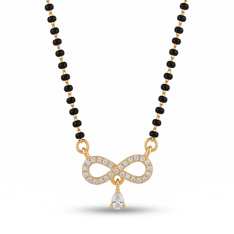 Sparkling Infinity Motif Micro Gold Plated Short Mangalsutra with Pear Stone Drop - 3929