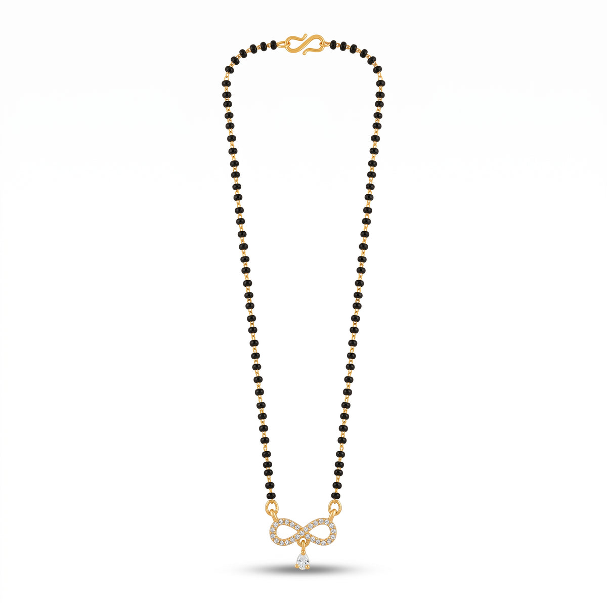 Sparkling Infinity Motif Micro Gold Plated Short Mangalsutra with Pear Stone Drop - 3929