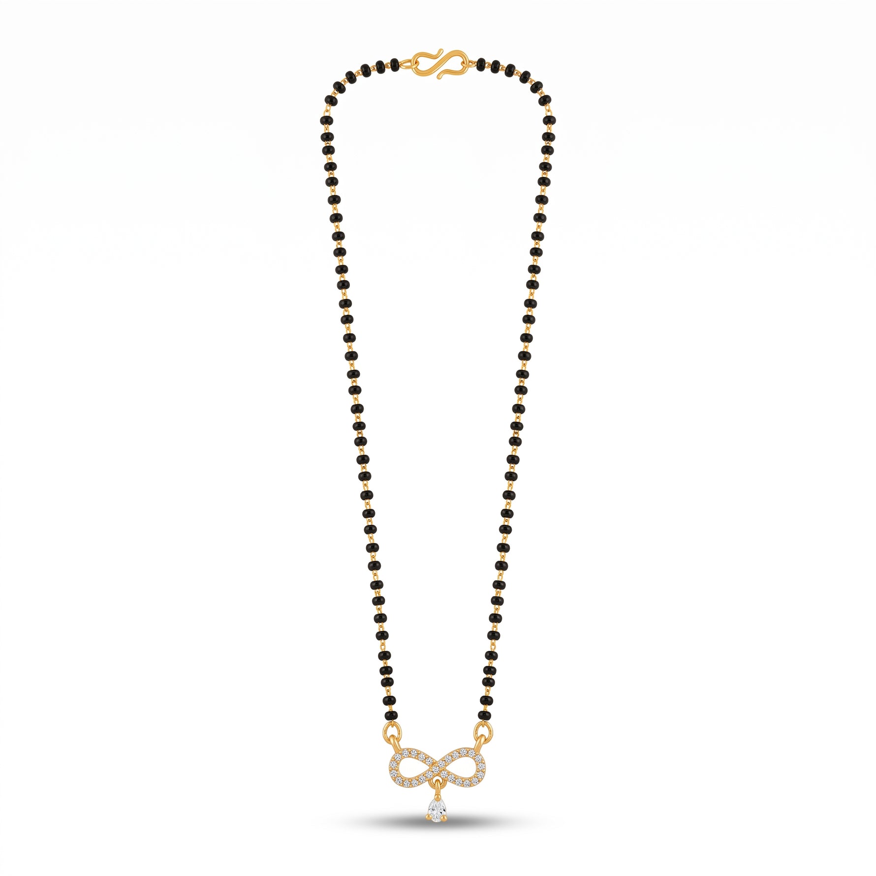 Sparkling Infinity Motif Micro Gold Plated Short Mangalsutra with Pear Stone Drop - 3929