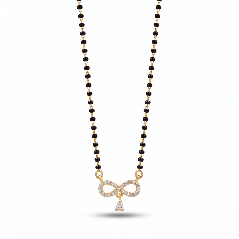Sparkling Infinity Motif Micro Gold Plated Short Mangalsutra with Pear Stone Drop - 3929