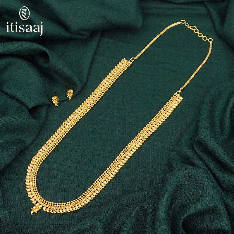 Traditional  Gold Plated Long Necklace Set with Earrings - 4238