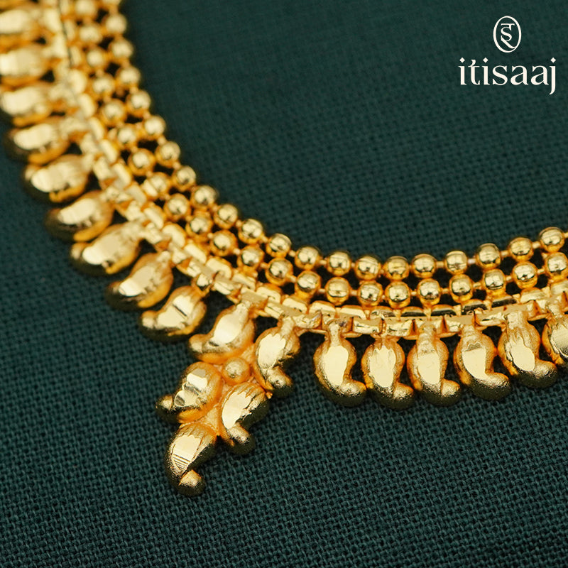 Traditional  Gold Plated Long Necklace Set with Earrings - 4238