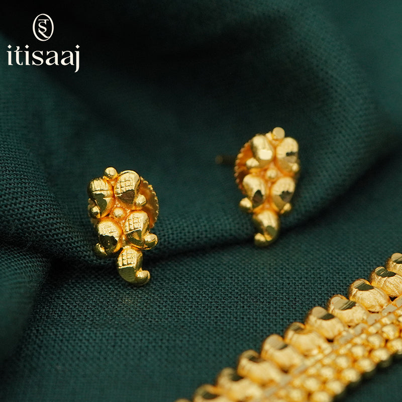 Traditional  Gold Plated Long Necklace Set with Earrings - 4238