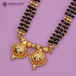 Traditional 3 Line Line Black Bead Mangalsutra with Textured Double Vati - 3350