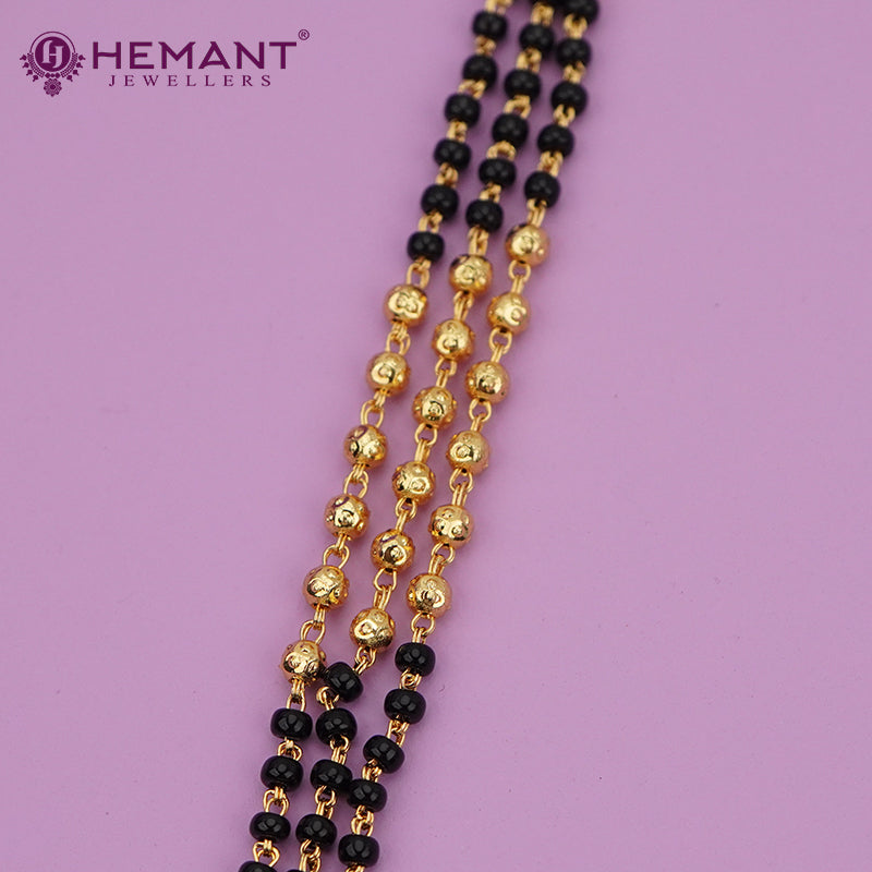 Traditional 3 Line Line Black Bead Mangalsutra with Textured Double Vati - 3350