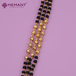 Traditional 3 Line Line Black Bead Mangalsutra with Textured Double Vati - 3350