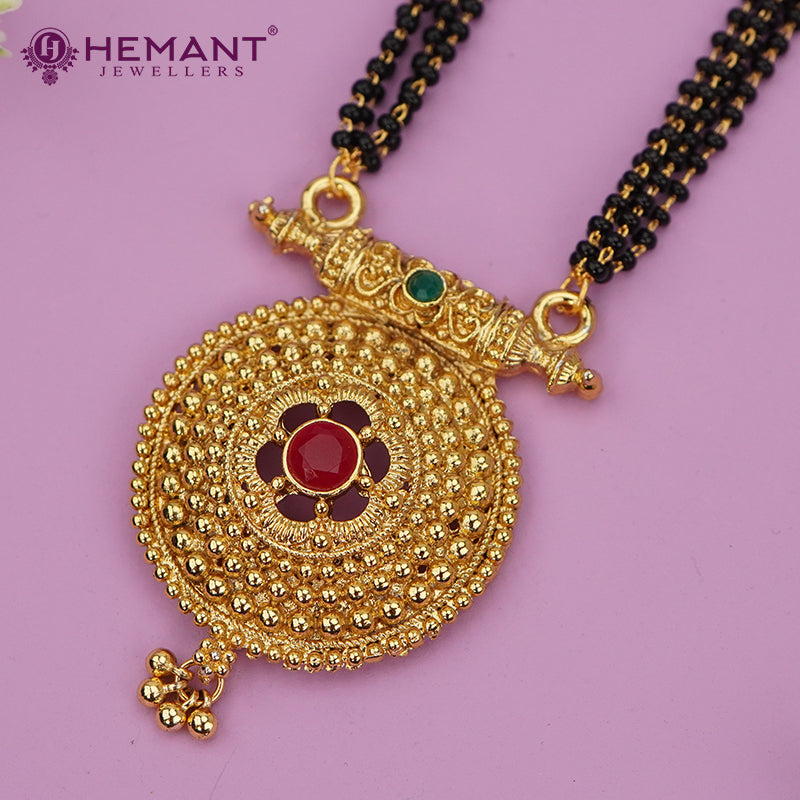 Traditional Antique Gold Finish Long Four Layer Mangalsutra Set Earrings