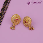 Traditional Antique Gold Finish Long Four Layer Mangalsutra Set Earrings