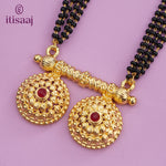 Traditional Antique Gold Finish Long Four Layer Vati Mangalsutra Set with Earrings - 4800-04