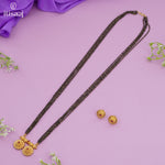 Traditional Antique Gold Finish Long Four Layer Vati Mangalsutra Set with Earrings - 5093