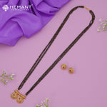 Traditional Antique Gold Finish Long Four Layer Vati Mangalsutra Set with Earrings