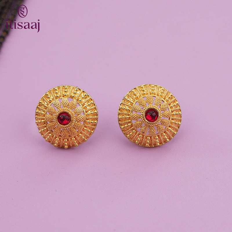 Traditional Antique Gold Finish Long Four Layer Vati Mangalsutra Set with Earrings - 5083