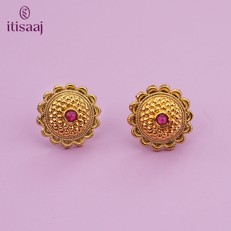 Traditional Antique Gold Finish Long Four Layer Vati Mangalsutra Set with Earrings - 5093