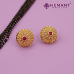Traditional Antique Gold Finish Long Four Layer Vati Mangalsutra Set with Earrings