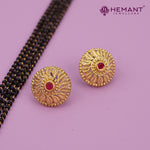 Traditional Antique Gold Finish Long Four Layer Vati Mangalsutra Set with Earrings
