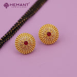 Traditional Antique Gold Finish Long Four Layer Vati Mangalsutra Set with Earrings
