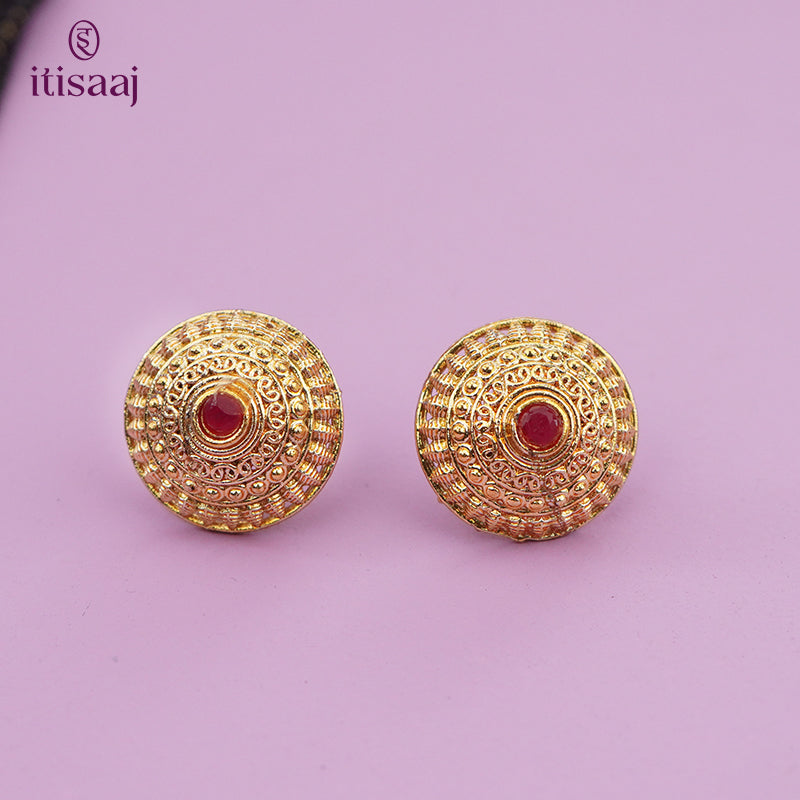 Traditional Antique Gold Finish Long Four Layer Vati Mangalsutra Set with Earrings - 5090