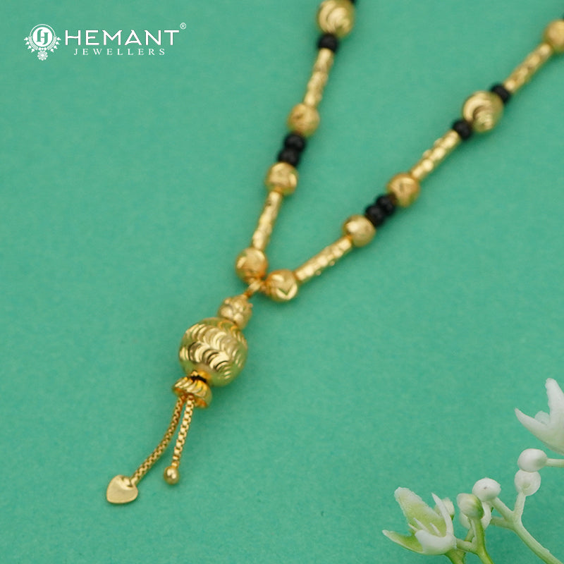 Traditional Black Bead Short Mangalsutra Chain with Spherical Textured Pendant - 4910