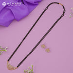 Traditional Dual Strand Black Bead Mangalsutra Set with CZ Stone Pendant and Studs - 5241