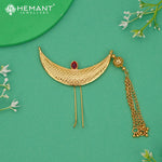 Traditional Gold Plated Ambada Hair Pin with Ruby-Tone Stone and Chain Tassel - 5200