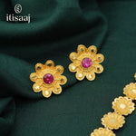 Traditional Gold Plated Floral Necklace and Earrings Set - 5574