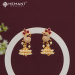 Traditional Gold Plated Jhumka Earrings with Ruby and Pearl Detailing - 5300