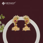 Traditional Gold Plated Jhumka Earrings with Ruby and Pearl Detailing - 5302